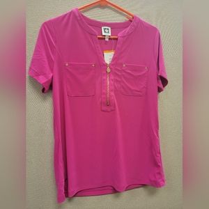 Anne Klein short sleeve top with zipper